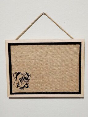 BOXER 12 x 15 Inch Handmade Burlap Country Home Decor Cork Bulletin Memo Board